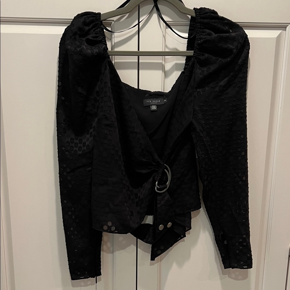 Ted Baker London Black Textured Women Top size 0(Small) belted lined gorgeous☄️
